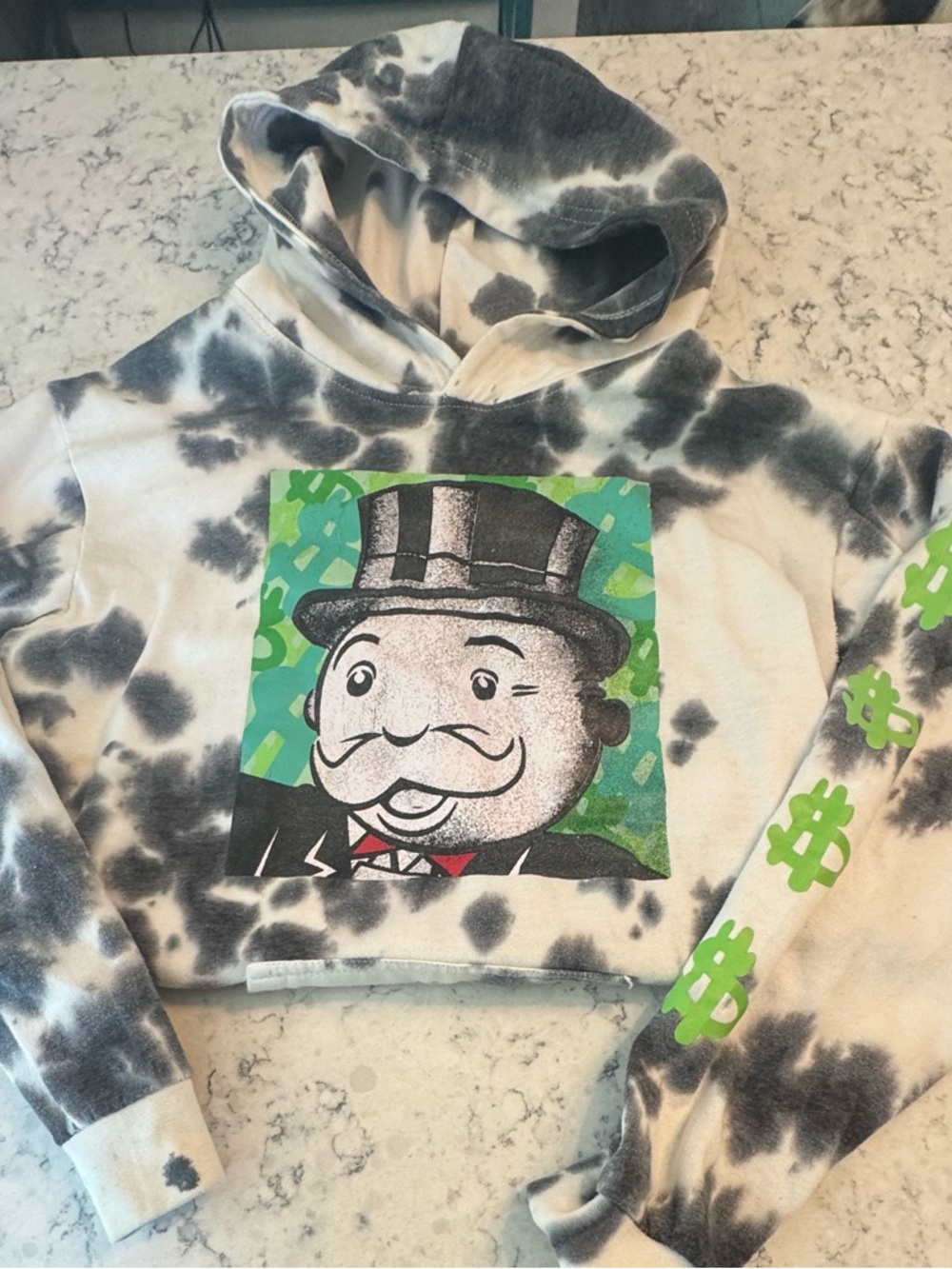 Hasbro Monopoly Tie dye Hoodie Black & White / Green Accents Size M Unisex